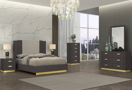 Armenda Bedroom Suite Luxury Modern Magnetic Grey Titanium Gold