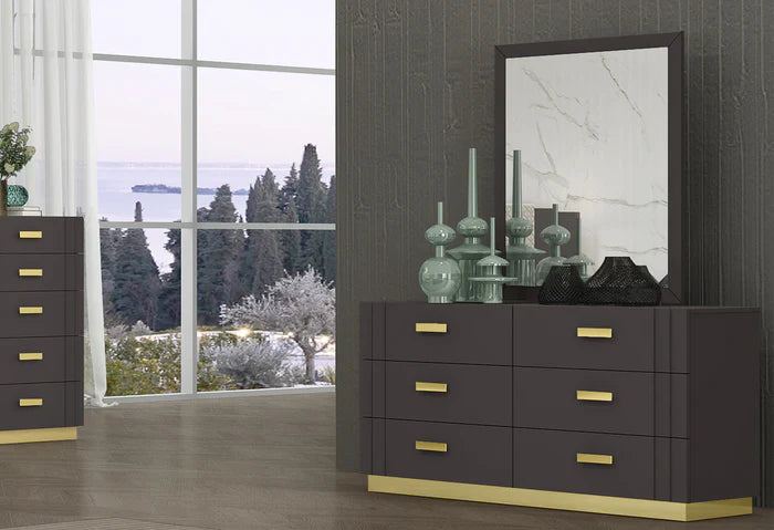 Armenda Bedroom Suite Luxury Modern Magnetic Grey Titanium Gold