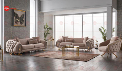 Diamond Luxury Modern Velvet Sofa Set Beige Gold