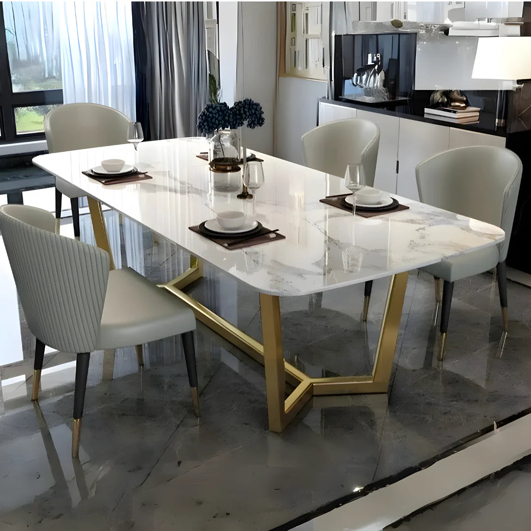 New Stela Dining Table Marble Top Stainless Steel Base Silver